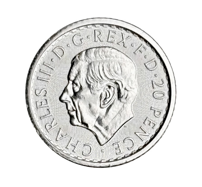 Серебряная монета 20 pence Britannia 1/10 oz 2026 Великобритания — коллекционная и инвестиционная монета