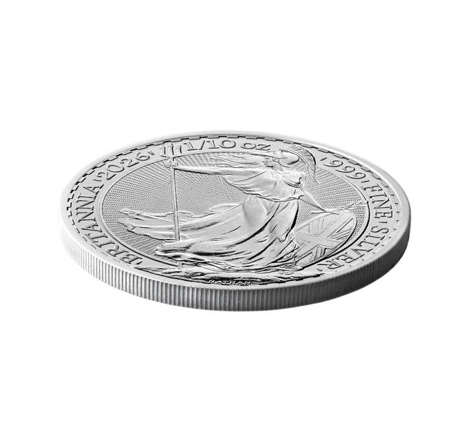 Серебряная монета 20 pence Britannia 1/10 oz 2026 Великобритания — коллекционная и инвестиционная монета