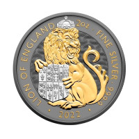 Позолоченная серебряная монета 5£ The Lion of England 2oz 2022