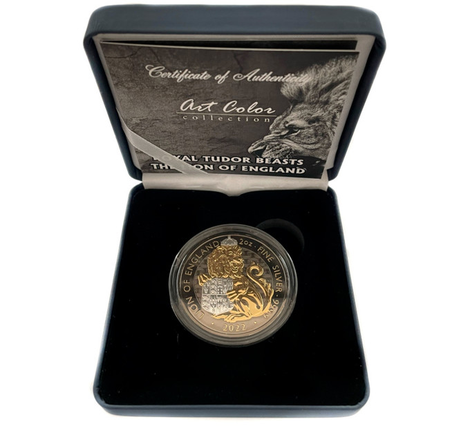 Позолоченная серебряная монета 5£ The Lion of England 2oz 2022 — коллекционная и инвестиционная