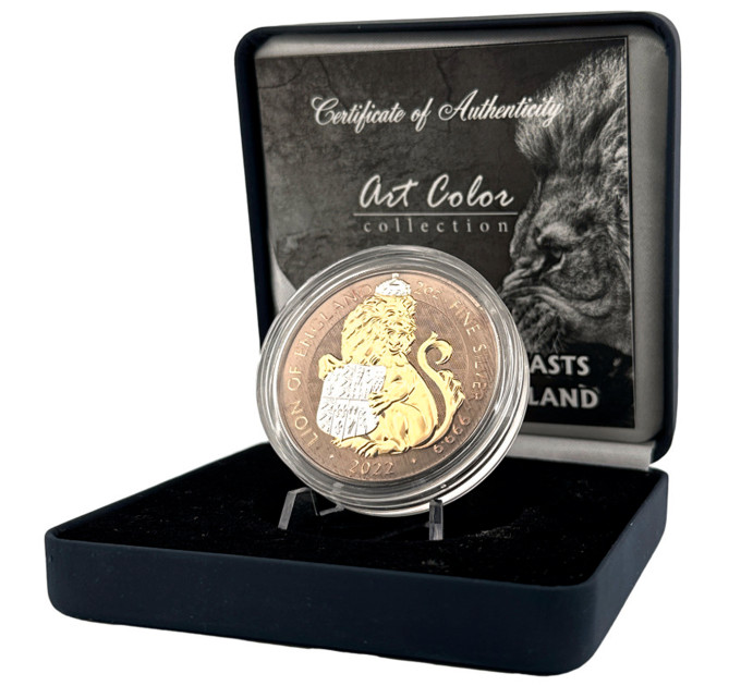 Позолоченная серебряная монета 5£ The Lion of England 2oz 2022 — коллекционная и инвестиционная