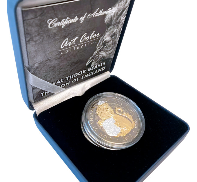 Позолоченная серебряная монета 5£ The Lion of England 2oz 2022 — коллекционная и инвестиционная