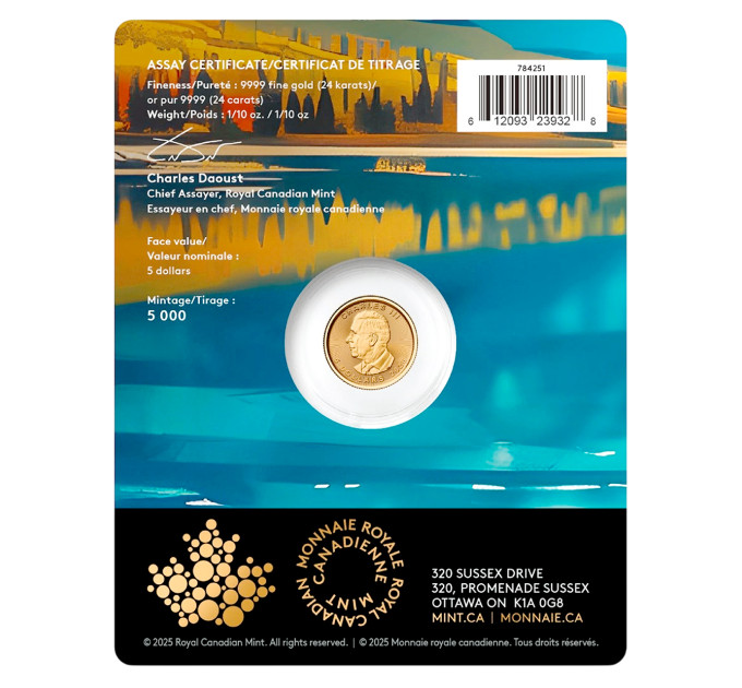 Золотая монета 5$ Кленовый Лист 1/10 oz 2026 Канада — коллекционная и инвестиционная монета