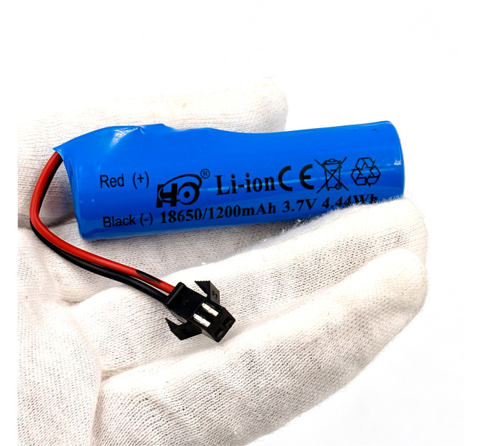 Аккумулятор Li-ion 18650 3.7V 1200mAh с разъёмом SM 2-pin для игрушек и техники