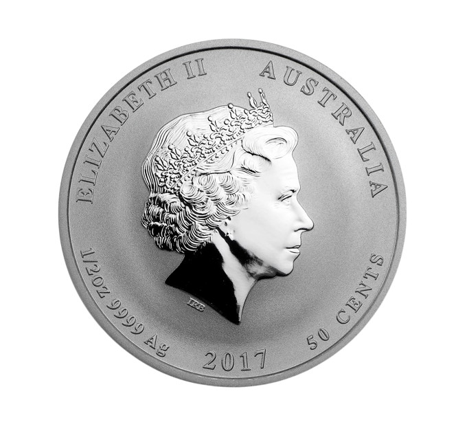 Серебряная монета Lunar II 2017 «Год Петуха», 50¢, 1/2 унции Ag 999 — инвестиционное серебро Perth Mint