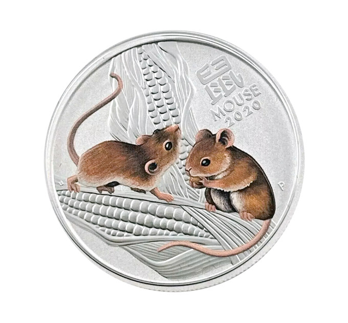 Цветная серебряная монета «Year of the Mouse» 2020, 50¢, 1/2 унции Ag 999