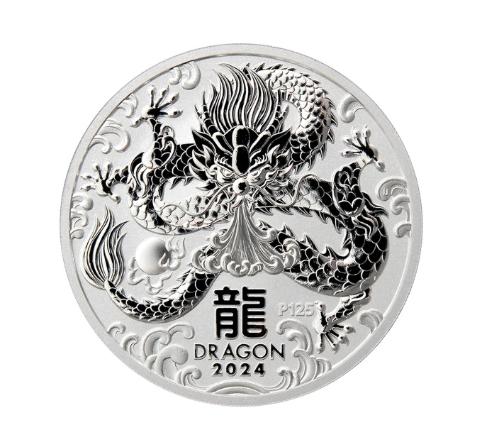 Серебряная монета «Год Дракона» 2024, 1$ 1 унция Ag 999 Perth Mint