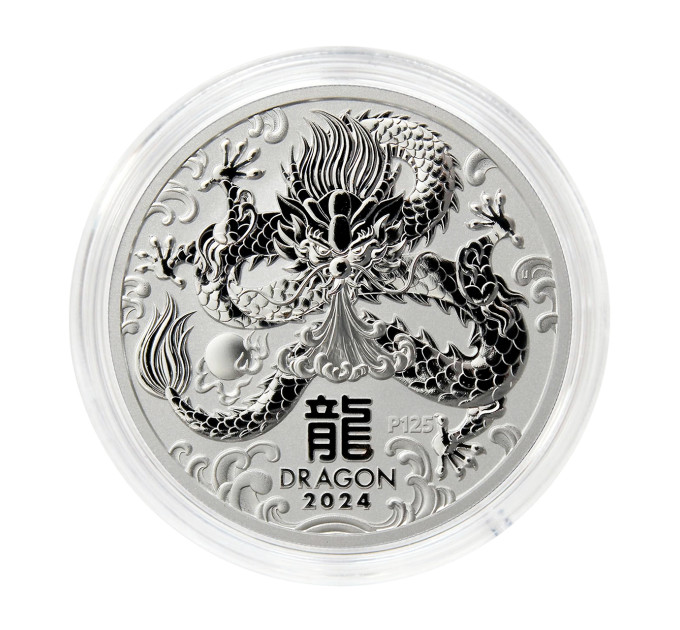 Серебряная монета «Год Дракона» 2024, 1$ 1 унция Ag 999 Perth Mint