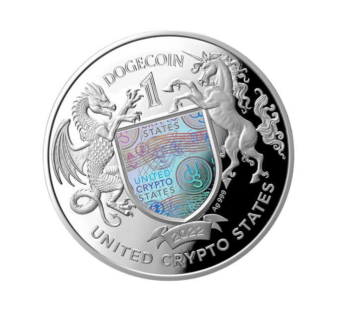 Серебряная монета Doge Coin 1 oz 2022 United Crypto States — инвестиционная и коллекционная
