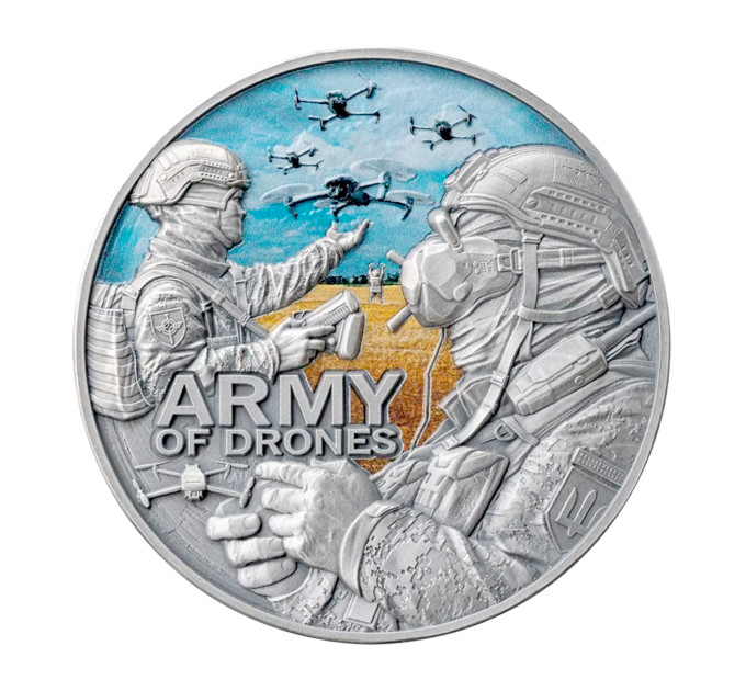 Серебряная монета 2 унции «Army of Drones» Камерун 2024, Ag 999, серия Guardians of Freedom