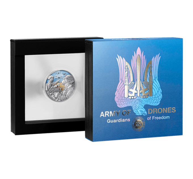 Серебряная монета 2 унции «Army of Drones» Камерун 2024, Ag 999, серия Guardians of Freedom