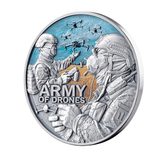 Серебряная монета 2 унции «Army of Drones» Камерун 2024, Ag 999, серия Guardians of Freedom