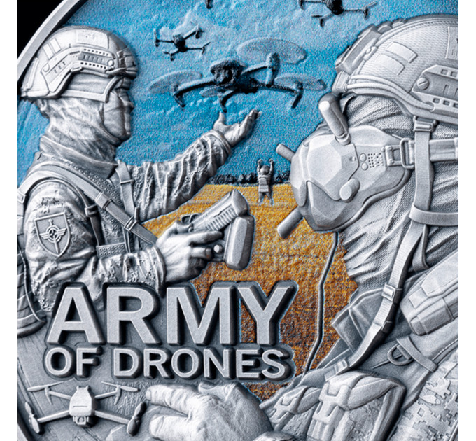 Серебряная монета 2 унции «Army of Drones» Камерун 2024, Ag 999, серия Guardians of Freedom