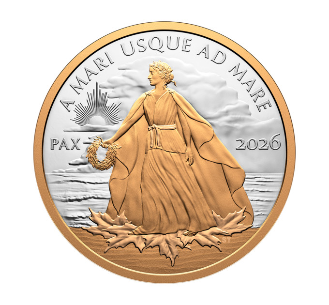 Позолоченная серебряная монета 1$ Peace Dollar 2026 Канада — коллекционное и инвестиционное серебро