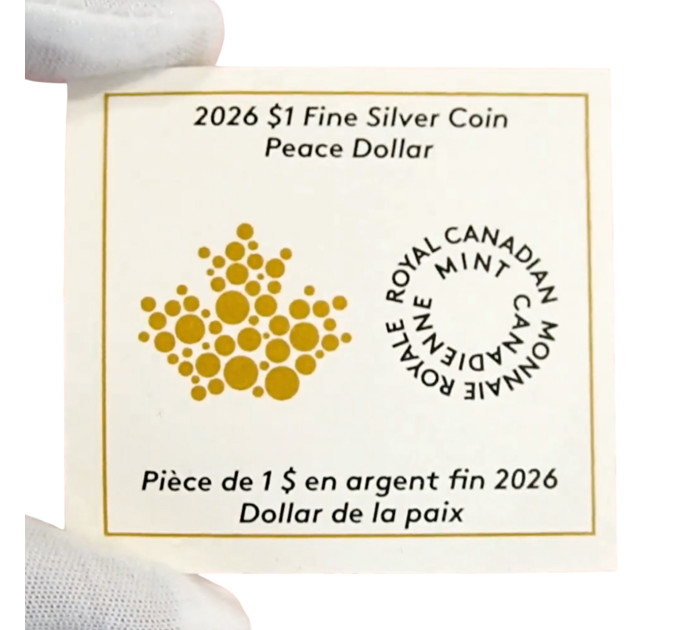 Позолоченная серебряная монета 1$ Peace Dollar 2026 Канада — коллекционное и инвестиционное серебро