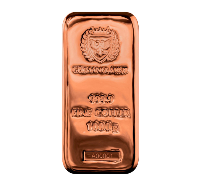 Медный слиток 1 кг Germania Mint Premium Cu .999 — инвестиционный литой слиток