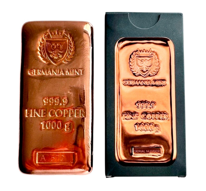 Медный слиток 1 кг Germania Mint Premium Cu .999 — инвестиционный литой слиток