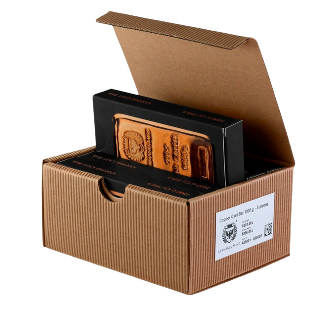Медный слиток 1 кг Germania Mint Premium Cu .999 — инвестиционный литой слиток