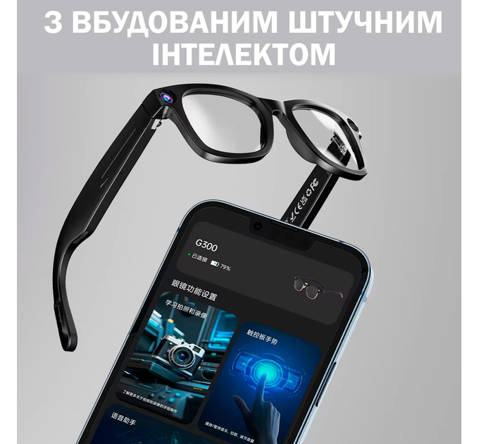 Умные очки G300 с камерой 1080P HD и AI переводом — смарт-очки с микрофоном и сменными линзами для работы
