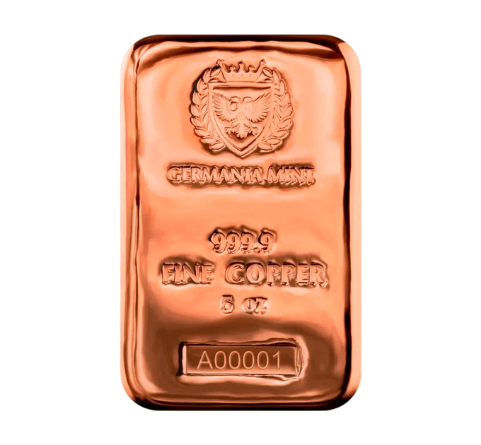 Мідний литий злиток Germania Mint Cast Copper Bar 5oz — колекційний 155,5 г 999.9