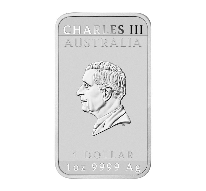 Прямокутна срібна монета 1$ Дракон 1oz 2026 Австралія — Perth Mint, Ag 999.9