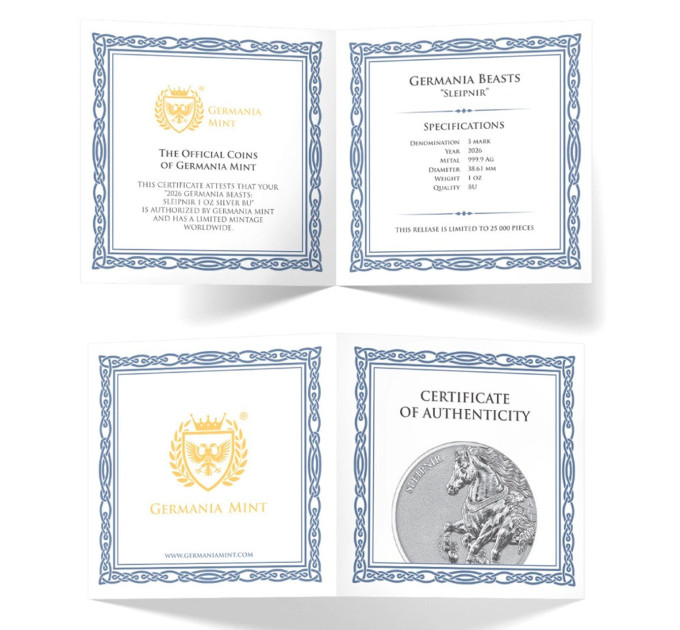 Срібна монета Germania Beasts: Sleipnir 1 oz 2026 — 5 Mark Ag .9999