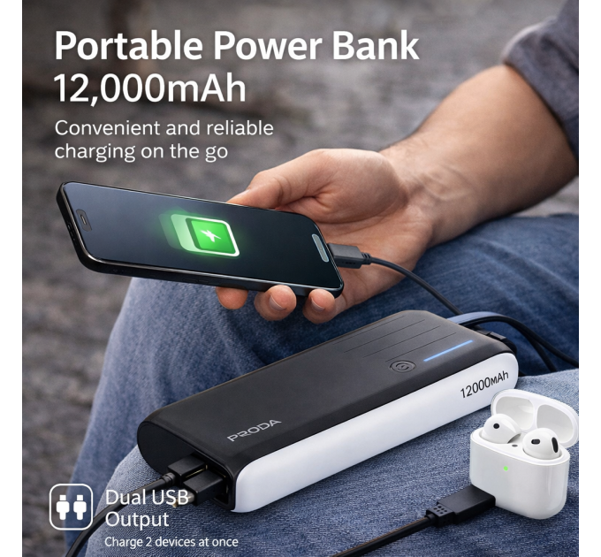 Power Bank PRODA 12000mAh | Мощный портативный аккумулятор для смартфонов и гаджетов