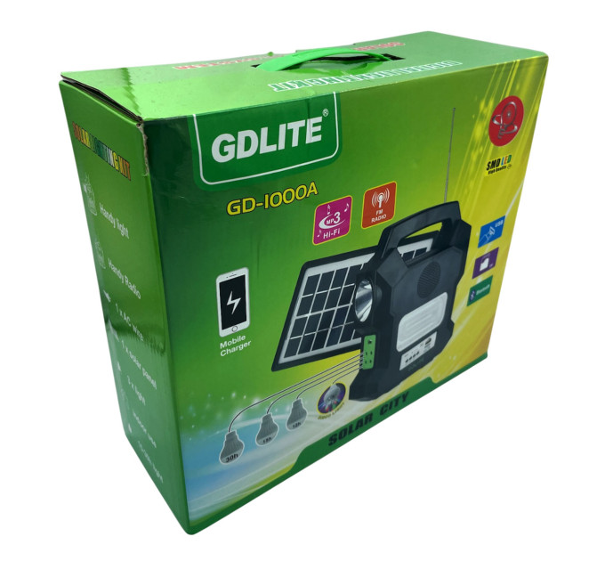 Солнечная станция GDLITE GD-1000A портативная с 4 фонарями и Power Bank